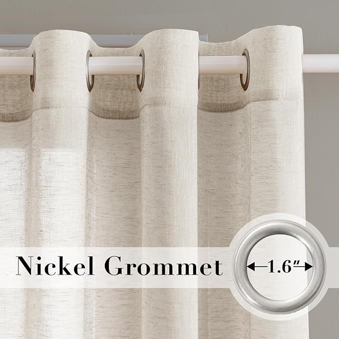H.VERSAILTEX Linen Curtains Nickel Grommet Natural Linen Semi-Sheer Curtains 2 Panels Privacy Added Premium Soft Rich Material Drapes for Bedroom/Living Room - 52x54 - Inch - Natural