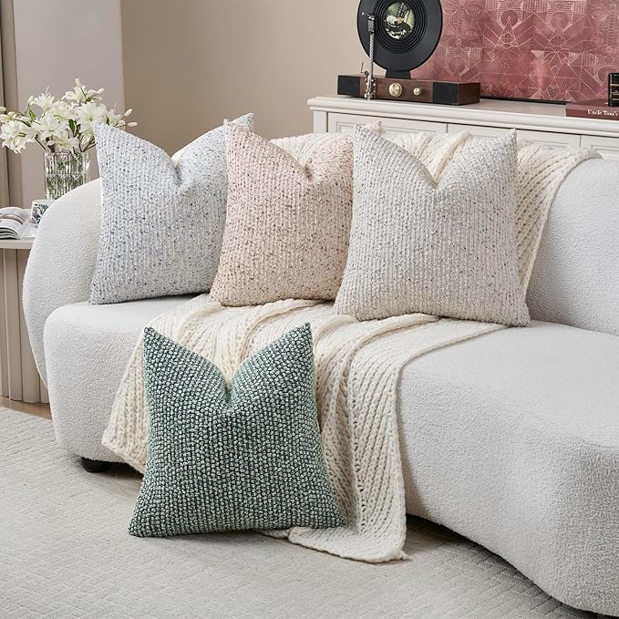 24x24 Beige Throw Pillow Cover Textured Boucle Striped Chic Morden Boho Accent Farmhouse Square Decorative Couch Pillow Cover for Home Decor Bed Sofa Living Room