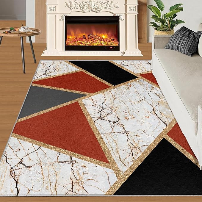 Vintage Marble Rug Abstract Marble Carpet for Living Room Light Luxury Stone Crack Rug Abstract Geometric Striped Carpet Non-Slip Indoor Rugs for Bedroom Living Room 5x7ft
