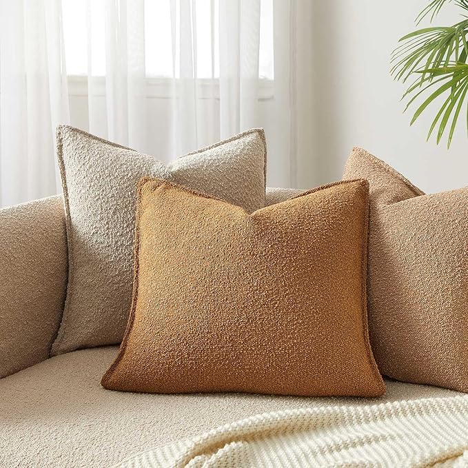 JUSPURBET 18x18 Throw Pillow Covers Set of 2 Decorative Pillow Covers for Couch Sofa Bed Cozy Boucle Textured Cushion Covers Cases with Invisible Zipper for Living Room Home Decor,Mustard Yellow