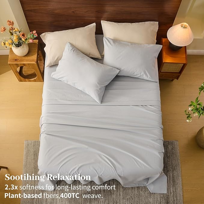 MEISHANG 100% French Pure Linen Sheets King Size - Extra Deep Pocket Sheet Set, Soft Durable Flax Linen, Anti-Tear Breathable & Oeko-Tex Certified 18-24 Deep Pocket,All Season(Silver Grey)