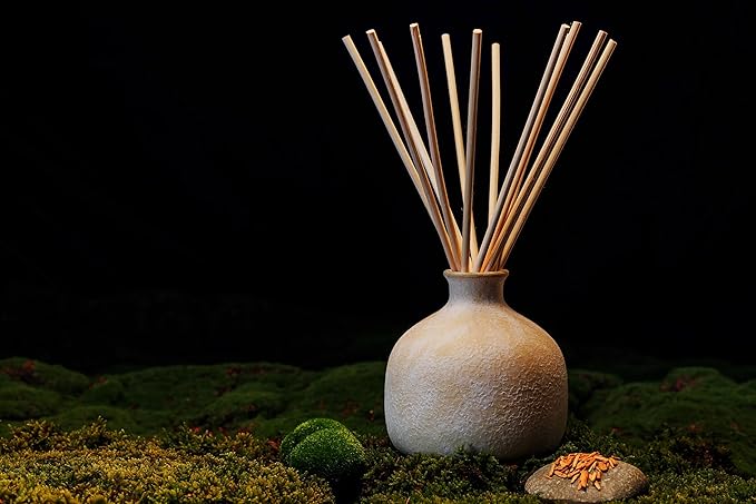 BLUEME Romance-Oakmoss & Sandalwood, 16.91 Fl Oz Wellness Diffuser, Contains Essential Oil, Sustainable, Hand Finished, Premium, Luxury Ceramic, Natural Rattan Reeds