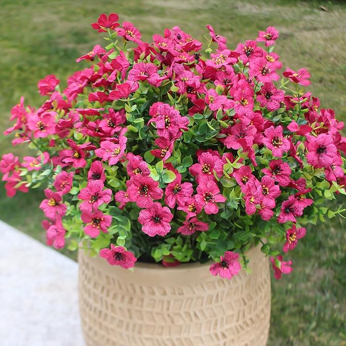 Rose Red Artificial Outdoor Flowers 12 Bundles Silk Fake Daisy Romantic Fake Plants Stems for Garden, Pergola, or Outdoor Party Decor Outside (Rose red Daisy)