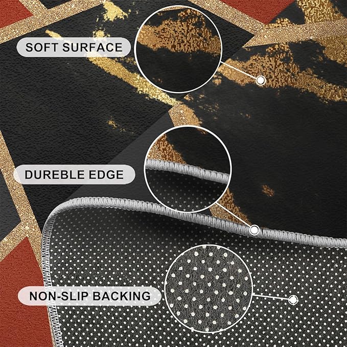 Black Gold Marble Area Rug Modern Abstract Marble Rug Polygonal Geometric Patchwork Carpet 3D Light Luxury Geometric Line Carpet for Living Room Playroom 5x6ft