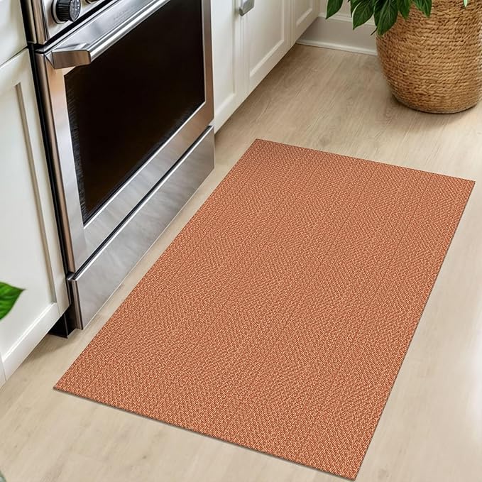 IOHOUZE Small Area Rug 2x3 Washable Woven Rugs for Entryway Non Slip Rubber Backed Front Door Rugs Indoor Doormat Throw Rug Floor Carpet for Entrance Kitchen, Rustic Orange