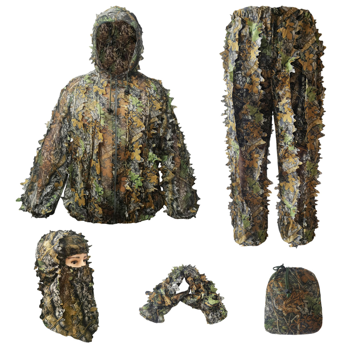 Ghillie Suit for Men - Complete Set with Full Face Mask & Gloves | Perfect for Outdoor Camouflage, Turkey Hunting, Jungle Games & Halloween!