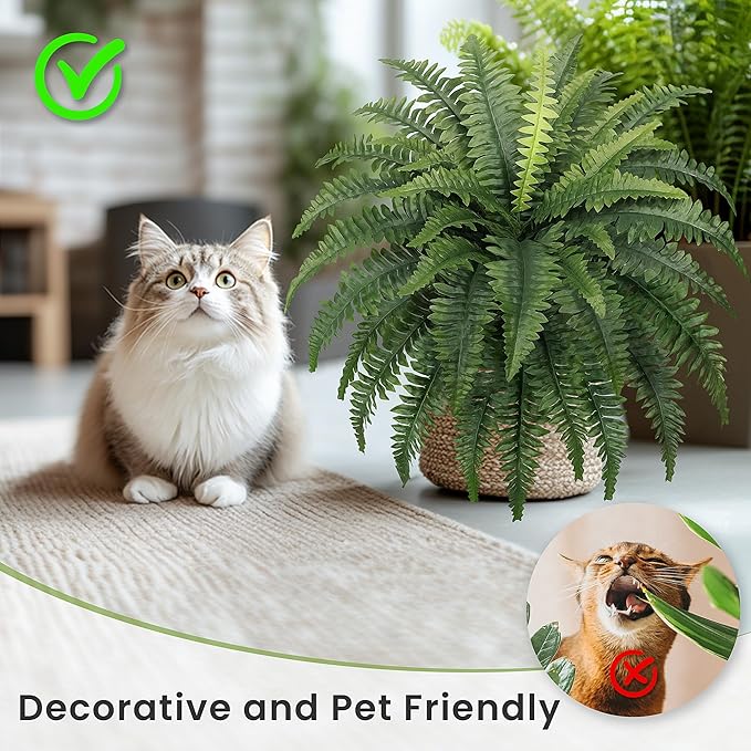 35" Ferns Artificial Bush Plants Large, 2 Artificial Boston Ferns with 39 Fronds for Outdoors Home Decor