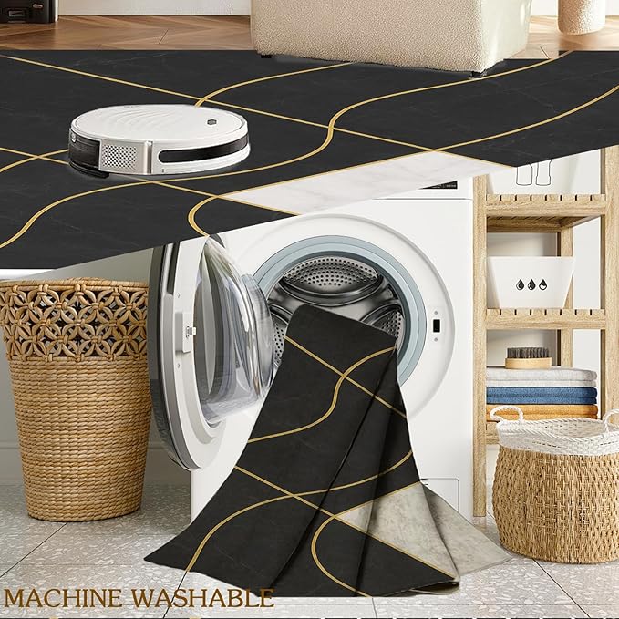 Geometric Marble Rug - 3x6 Runner Rug, Abstract LinesLuxury Marble Bedside Rugs, Washable & Non Slip Carpet Home Decor