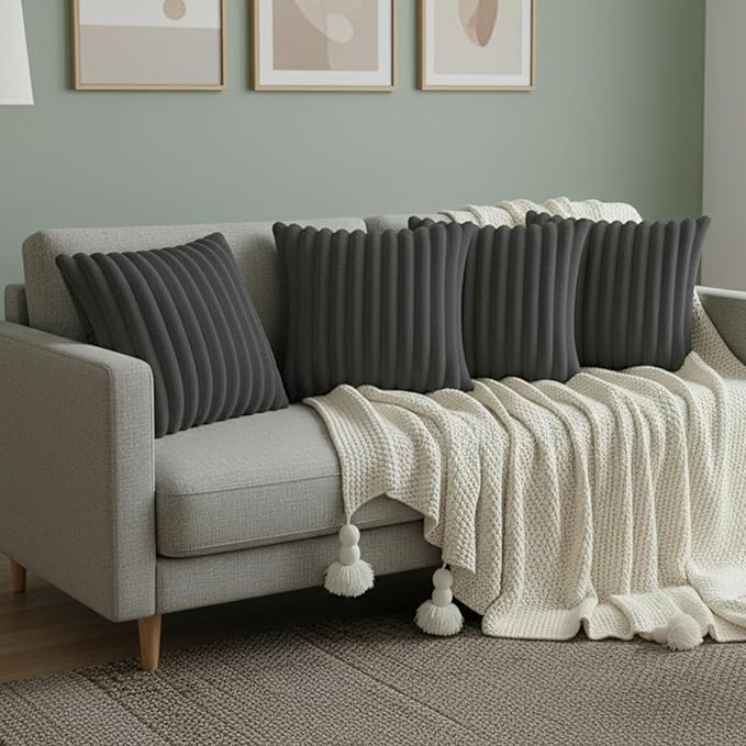 Dark Gray Throw Pillow Covers 16 x 16 Set of 4, Cute Boho Throw Pillow Cover for Couch/Bed, Decorative Pillows Covers for Sofa/Bed, Accent Pillow Covers for Living Room, Rustic/Home/Room Decor