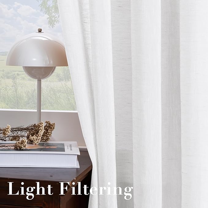 Nickel Grommet Linen Sheer Curtains - 2 Pieces, Beautiful, Elegant, Natural Light Flow, Rich Quality Material, Highly Durable Curtain Panels for Bedroom / Living Room (52"W x 63"L, Pure White)