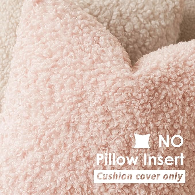 Foindtower 2 Pieces 18x18 Inch Light Pink, Faux Fur Throw Pillow Cover Accent Sherpa Furry Pillow Covers Fuzzy Soft Pillowcases Cozy Sheepskin Decorative Fleece Cushion Case for Bed Couch Living Room