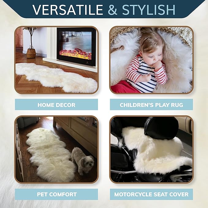 WaySoft New Zealand Sheepskin Area Rug – Genuine Fluffy Wool, Multiple Sizes, Bedroom or Living Room Decor(2ft x 6ft,Grey Beige)