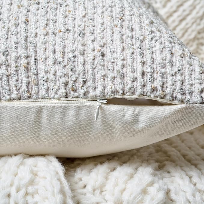 24x24 Cream Grey Throw Pillow Cover Textured Boucle Striped Chic Morden Boho Accent Farmhouse Square Decorative Couch Pillow Cover for Home Decor Bed Sofa Living Room