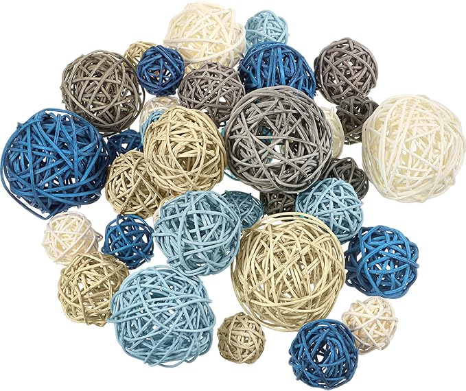 Patelai 36 Pcs Wicker Rattan Balls Decorative Balls for Vase Centerpiece Bowls Orbs Filler for Home Decor,4 Sizes(Cute Color)