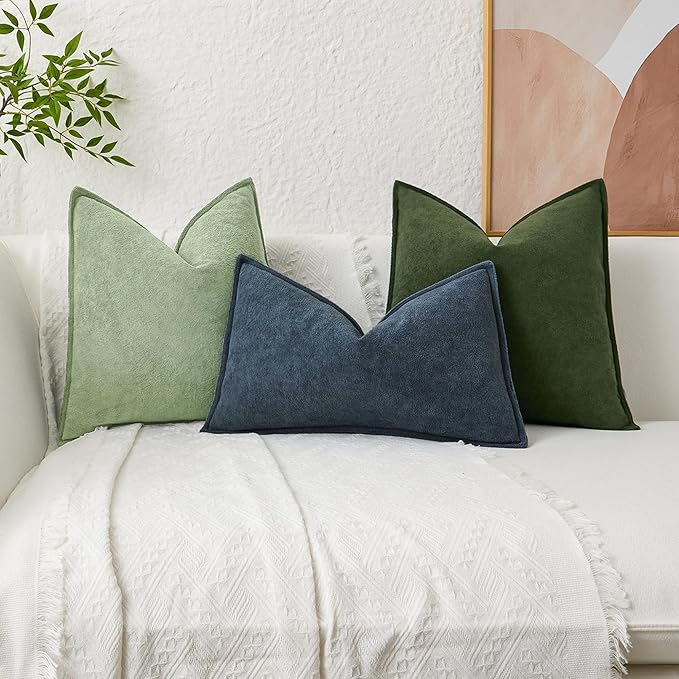 Kevin Textile Spring Waterproof Decorative Pillow Covers Sage Green 26x26 Inch Pack of 2 Soft Boucle Textured Euro Pillowcases Elegant Accent Pillows for Couch Sofa Chair Bed Home Decor Indoor Outdoor