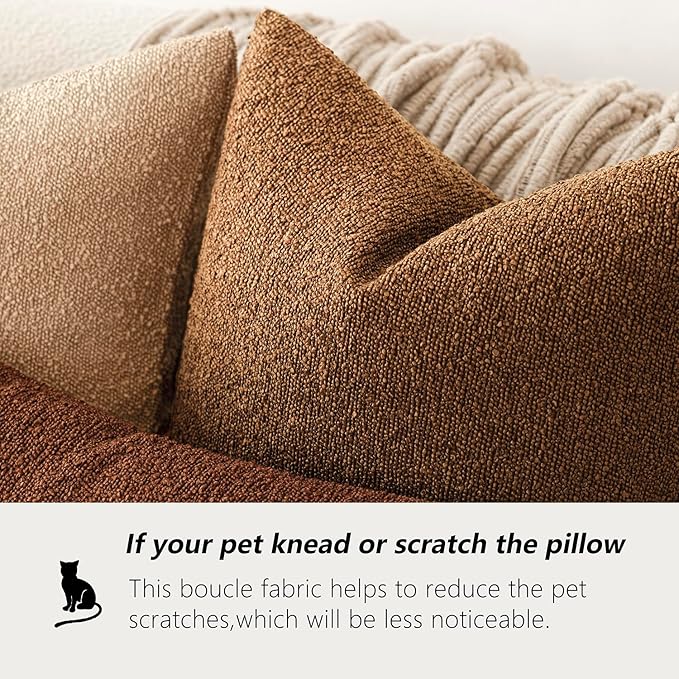 Foindtower Decorative Textured Boucle Throw Pillow Covers Accent Solid Pillow Cases Neutral Soft Cozy Couch Cushion Case for Chair Sofa Bedroom Living Room Home Decor 26x26 Inch,1PC,Hazel Brown