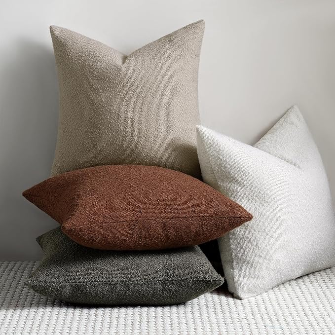 Fall Decorative Throw Pillow Covers 22 x 22 Inch, Set of 2, Thanksgiving Autumn Harvest Decor Boucle Cushion Pillow Cover for Couch Bedroom Sofa Living Room, Burnt Orange