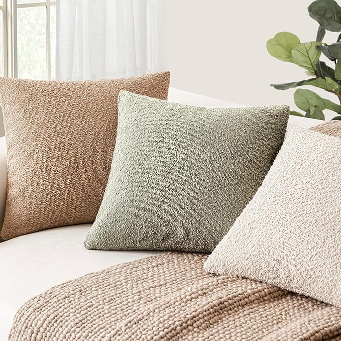 Foindtower Decorative Textured Boucle Throw Pillow Covers Accent Solid Pillow Cases Neutral Soft Cozy Couch Cushion Case for Chair Sofa Bedroom Living Room Home Decor 16x16 Inch,1PC,Dirty Sage Green