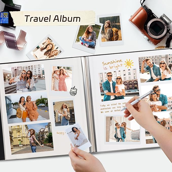 RECUTMS Self Adhesive Photo Album Magnetic Scrapbook Album 60 Pages Double Sided Pages Leather Cover DIY Photo Album Holds Photos of any size Baby Family Wedding Anniversary Albums(Light brown)