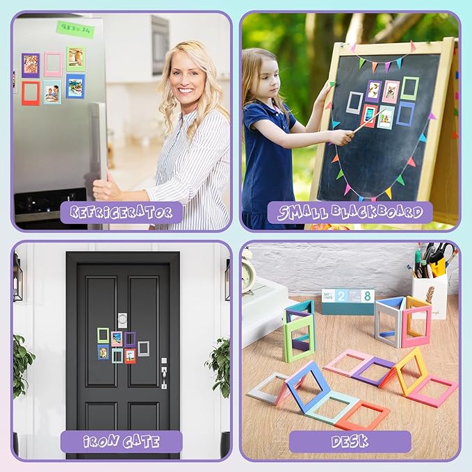 Epakh 40 Packs Magnetic Photo Picture Frame Cute Mini Table Photo Frame Holder 3 Inches Plastic Colorful Picture Display for Fridge Office (Multicolor)