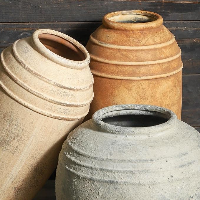 Large Ceramic Vase, 8.66 inch Tall Round Rustic Vase, Pottery Farmhouse Flower Vases for Home Decor, Living Room Shelf Decor, Enterway, Table