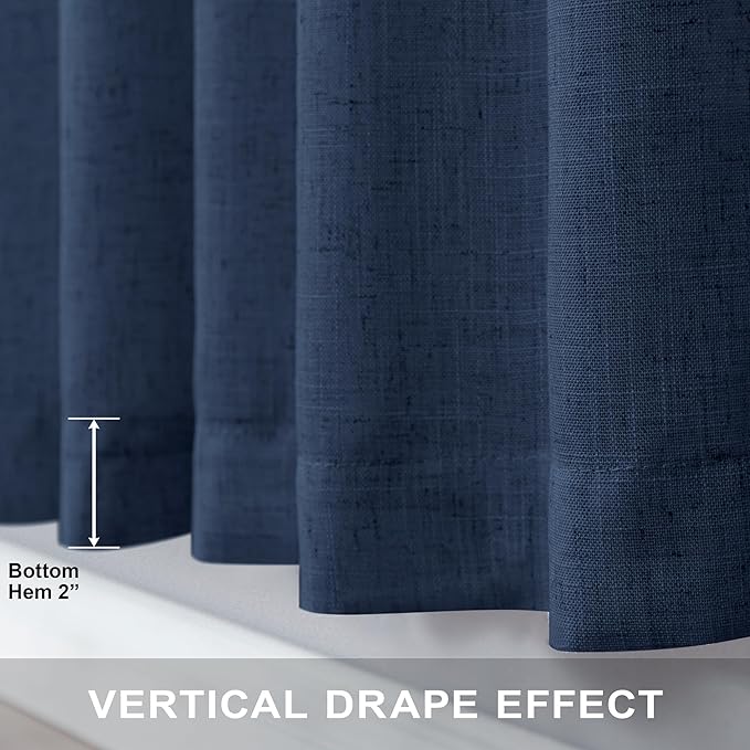 Pitalk Navy Extra Long Curtains 120 Length for Living Room 2 Panels Back Tab Loop Pocket Light Filtering Soft Linen Semi Privacy Sheer Dark Blue Curtains for Dining Room Patio Door Large Windows 10FT