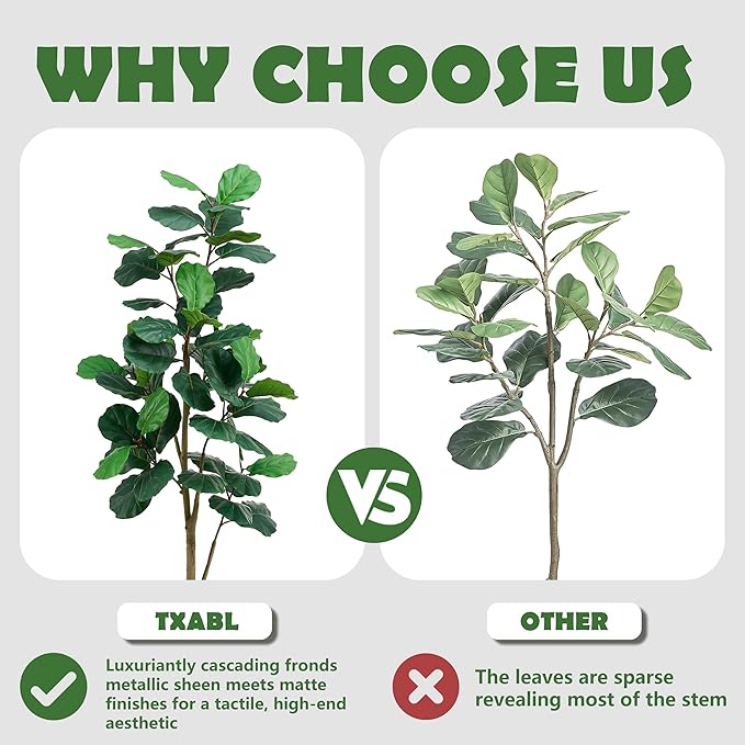 Artificial Fiddle Leaf Fig Tree, 6FT Tall Faux Ficus Lyrata Fake Tree in White Pot, Artificial Tree Indoor Decor, Fiddle Leaf Fig Tree Fake Plant for Home Office Living Room Decoration Modern