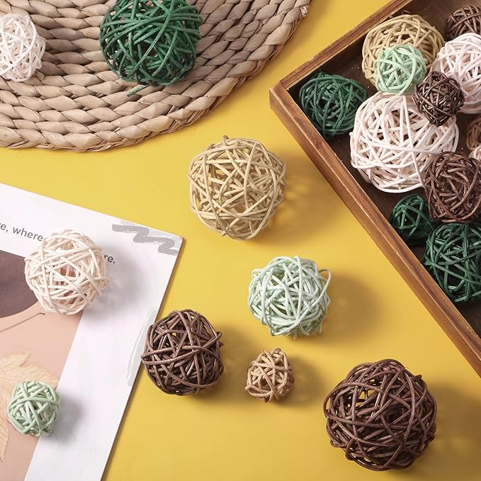 Patelai 36 Pcs Wicker Rattan Balls Decorative Balls for Vase Centerpiece Bowls Orbs Filler for Home Decor,4 Sizes
