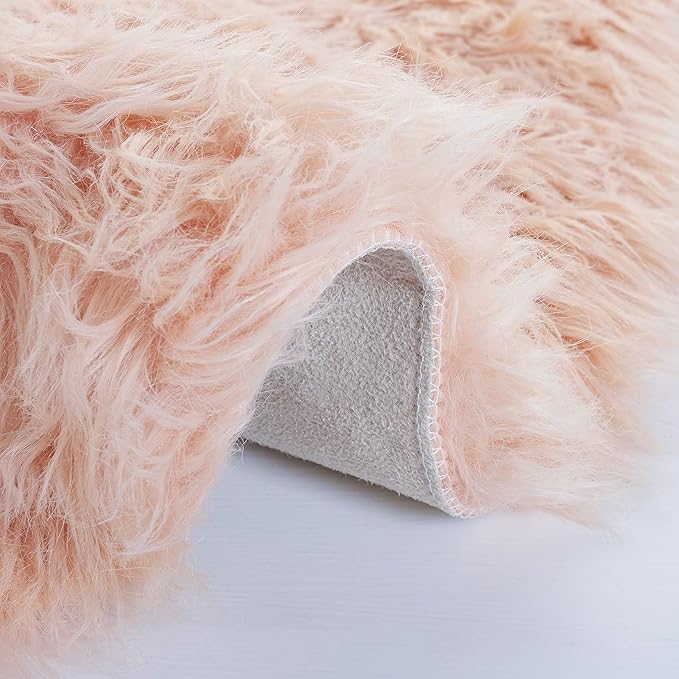 SAFAVIEH Faux Sheep Skin Collection 3' x 5' Light Pink FSS115U Silken Glam 2.35-inch Thick Area Rug