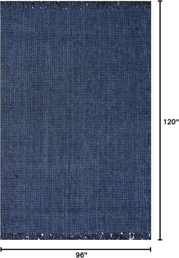 Nuloom Daniela Navy, 7'6" x 9'6", Handmade, Jute, Tassel, Soft and Textured, High Traffic, Stain Resistant, Easy Clean, Durable Area Rug for Bedroom, Living Room, Dining Space, Foyer, Entryway