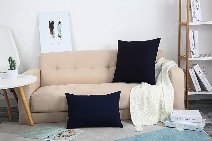 TangDepot Handmade Decorative Solid 100% Cotton Canvas Throw Pillow Covers/Pillow Shams, (18"x18", Dark Navy)