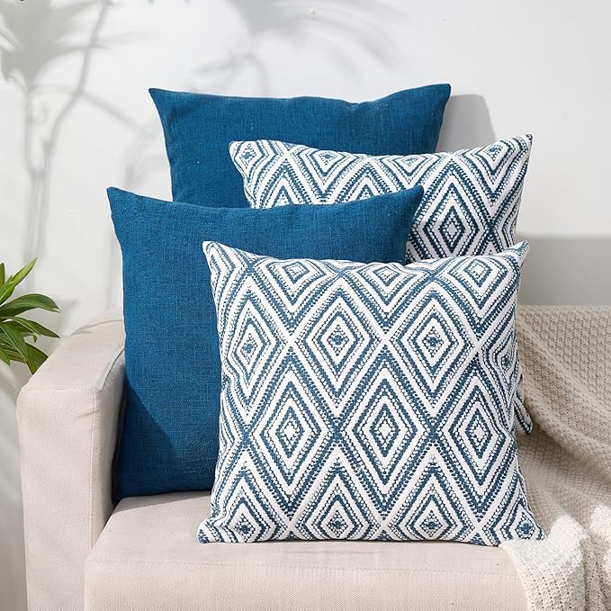 HPUK Decorative Throw Pillow Covers Set of 4 Couch Pillows Linen Cushion Cover for Couch Sofa Living Room, 18"x18" inches, Navy Blue