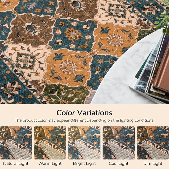 Lessymo Moroccan Washable Rugs for Entryway, Faux Wool 2x3 Small Area Rug for Kitchen Bathroom Corridor - Non-Slip Indoor Door Mat Low Plie Stain Resistant Boho Runner Rug, Olive Green and Gold