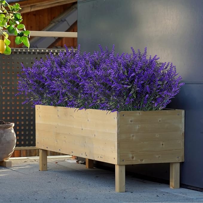 Artificial Plants Outdoor Artificial Lavender Flowers 12 Bundles Outdoor UV Resistant Fake Flowers No Fade Faux Plastic Plants Garden Porch Window Box Decorating,Spring Decorations for Home(Purple)