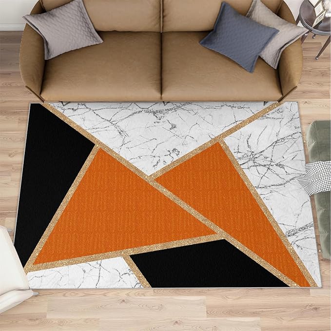 Geometric Marble Bedroom Rug Modern Light Luxury Marble Area Rugs Abstract Stone Crackle Carpet Geometric Patchwork Rug for Living Room Family and Pet 2x3ft
