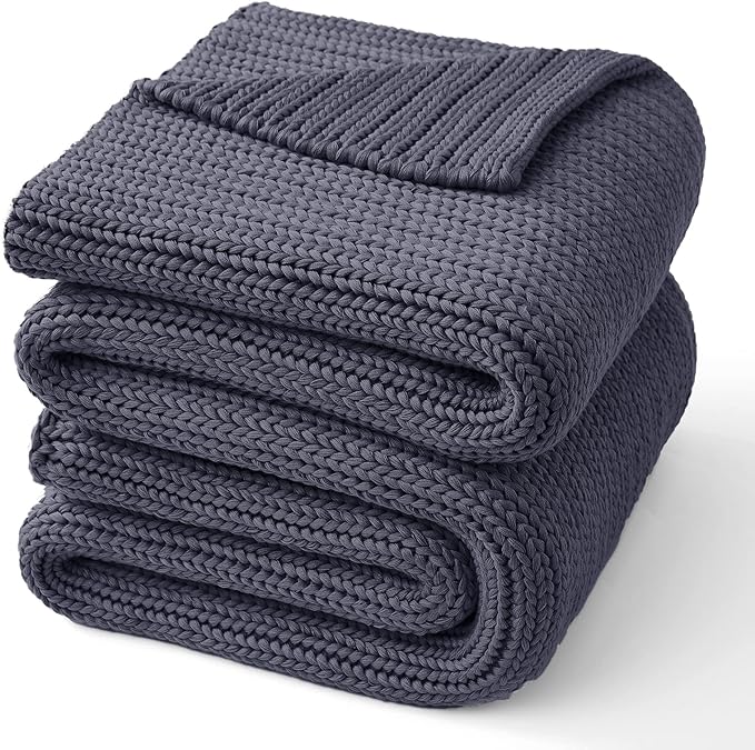 Guohaoi Knitted Weighted Blanket for Adults (Dark Grey 60"x80" 17lbs) No Beads Cooling Throw Blanket for Hot Sleepers, Home Decor Breathable Chunky Knit Heavy Blanket Use on Queen/King Size Bed