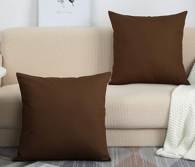 TangDepot Handmade Decorative Solid 100% Cotton Canvas Throw Pillow Covers/Pillow Shams, (24"x24", Coffee)