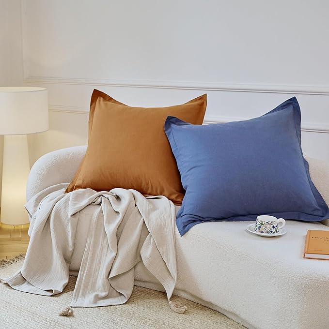 Simple&Opulence Linen Euro Sham Covers Set of 2, 26x26 Decorative Cotton Flax Blend Throw Pillow Cover Farmhouse Pillow Shams for Chair Couch Sofa Bedroom Living Room Home Decor, Navy Blue