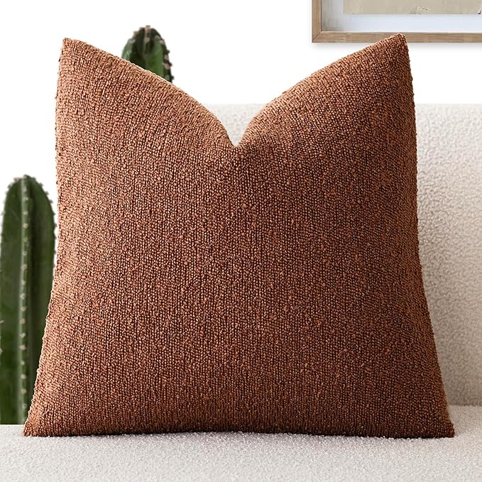 Foindtower Decorative Textured Boucle Throw Pillow Covers Accent Solid Pillow Cases Neutral Soft Cozy Couch Cushion Case for Chair Sofa Bedroom Living Room Home Decor 20x20 Inch,1PC,Red Taupe