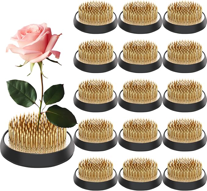 Sliner 16 Pieces Floral Frogs 1.57 Inch Round Brass Flower Holder Japanese Ikebana Vase Kenzan Flower Flower Arranger Flower Fixed Tools Pin for Flower Arrangement Home DIY Craft