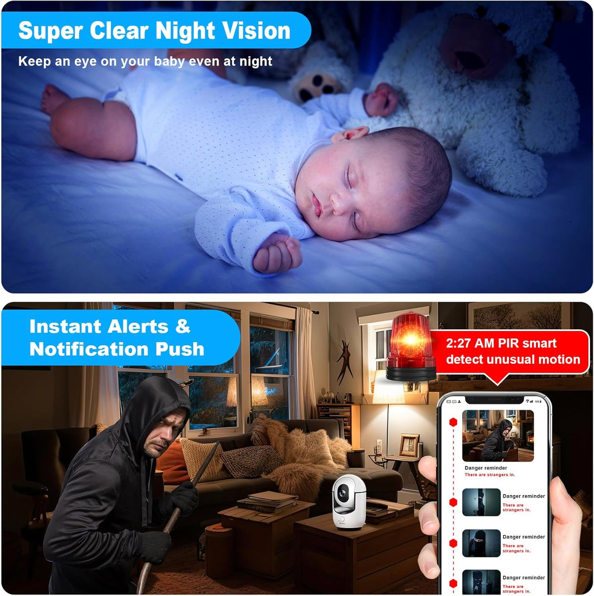 Cloarks 2K 5/2.4 2-Way 24/7, Indoor Camera, GHz WiFi Pan/Tilt Security Camera with AI Motion Detection, One-Click Call
