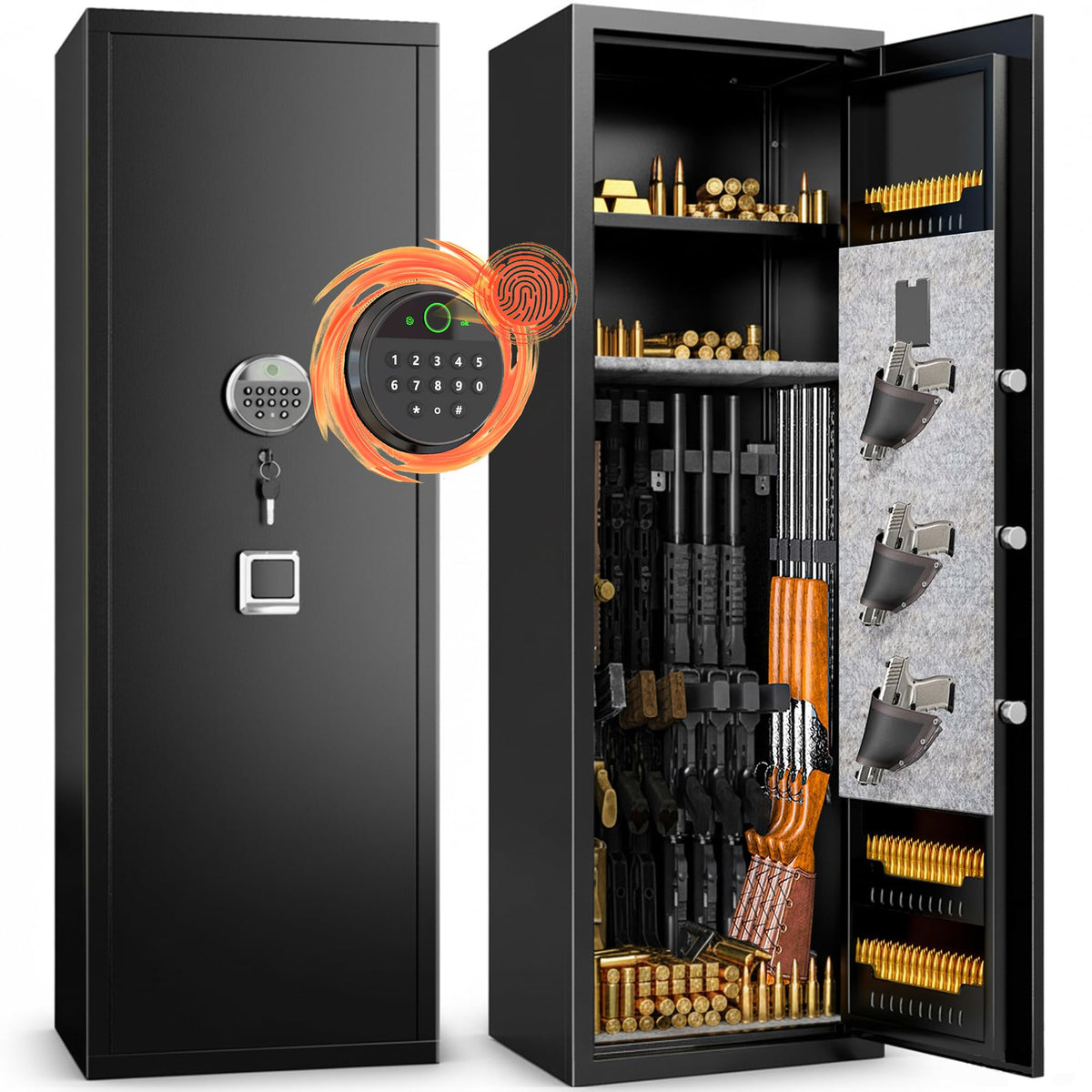 Gun Safe,Rifle Safe With Biometric Gun Safe, Heat-Resistant Heavy Duty Gun Safes, Large No-Assembly Rifle Safe for Home Defense with Adjustable Shelves, Black