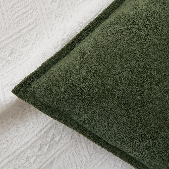 Kevin Textile Waterproof Decorative Pillow Covers Moss Green 18x18 Inch Pack of 2 Soft Boucle Textured Throw Pillowcases Elegant Accent Pillows for Couch Sofa Chair Bed Home Decor Indoor Outdoor