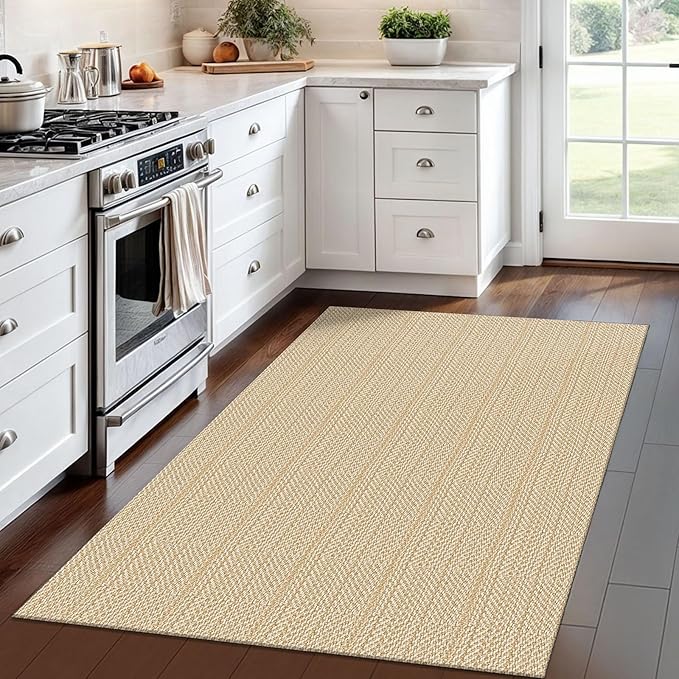 IOHOUZE Washable Area Rug 4x6 Non Slip Rubber Backed Woven Rugs for Entryway Indoor Bedroom Rugs Kitchen Rug Floor Throw Carpet for Entrance Front Door Living Room, Warm Beige/Orange/Apricot