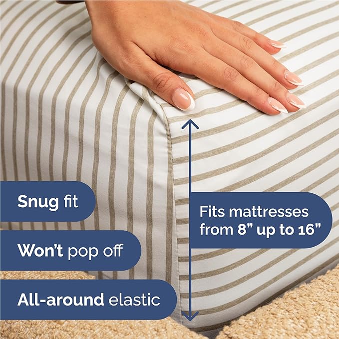 Twin XL Size 3 Piece Sheet Set - Comfy Breathable & Cooling Bed Sheets Set - Hotel Luxury Bedding for Women, Men, Kids, Teens, Boys & Girls - Deep Pockets & Wrinkle Free - Oeko-Tex - Beige Stripes 2