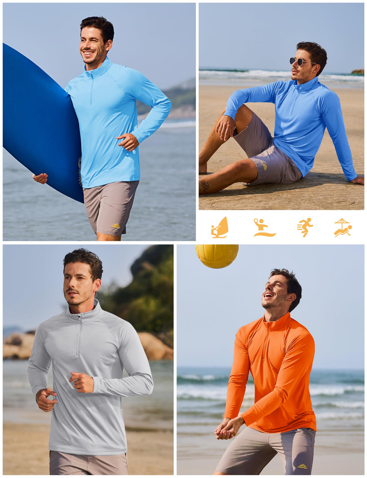 TACVASEN Running Shirts for Men Long Sleeve UV Protection 1/4 Zip Shirts for Athletic Summer Tops for Mens Rash Guard Golf T-Shirts Orange XXL