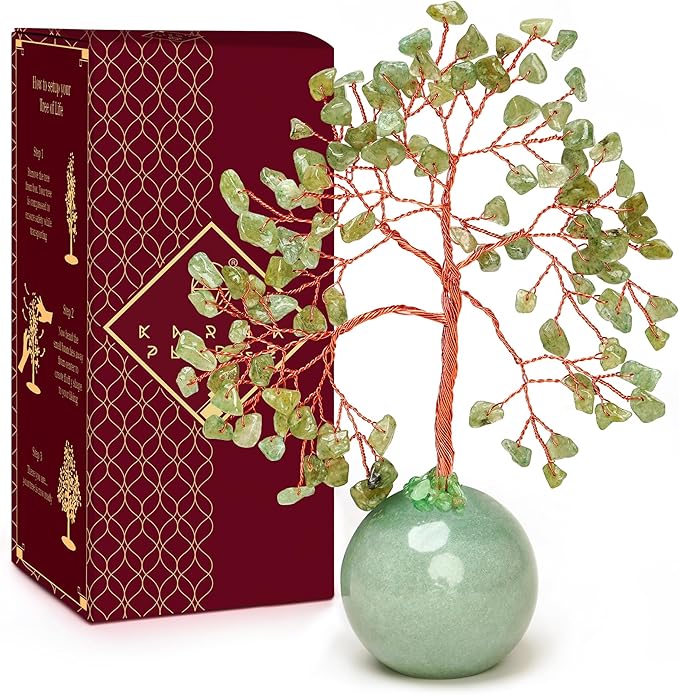 Crystal Tree of Life Birthday Gifts for Women, Mom Green Aventurine Healing Crystals for 7 Chakra Balance, Reiki Healing, Home Decoration Tree for Positive Energy, Good Luck, Office Desk Decor