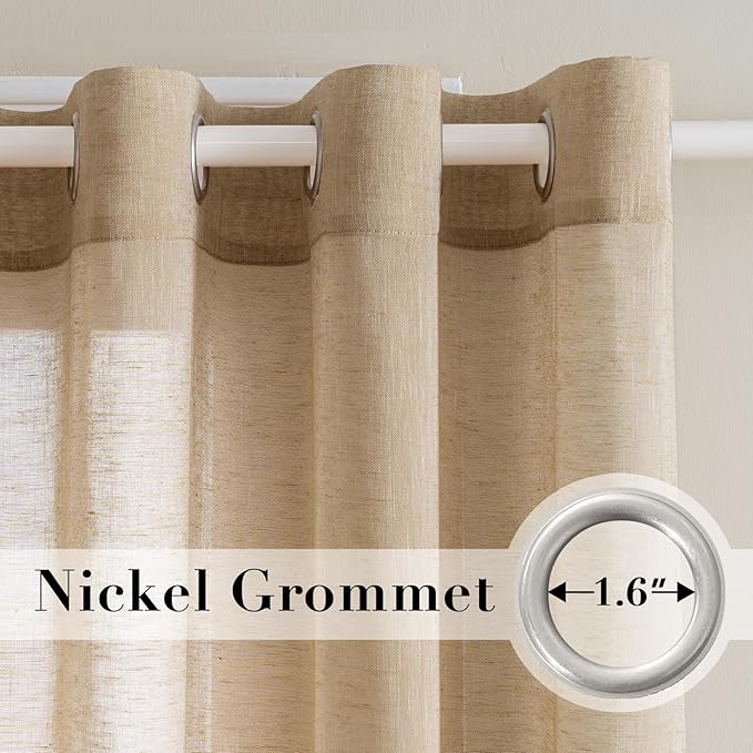 Window Treatments Linen Curtain Panels Open Weave - Natural Linen Blended Sheer Curtains with Nickel Grommet for Living Room, Privacy Assured (Taffy, 52"W x 72"L, Set of 2)