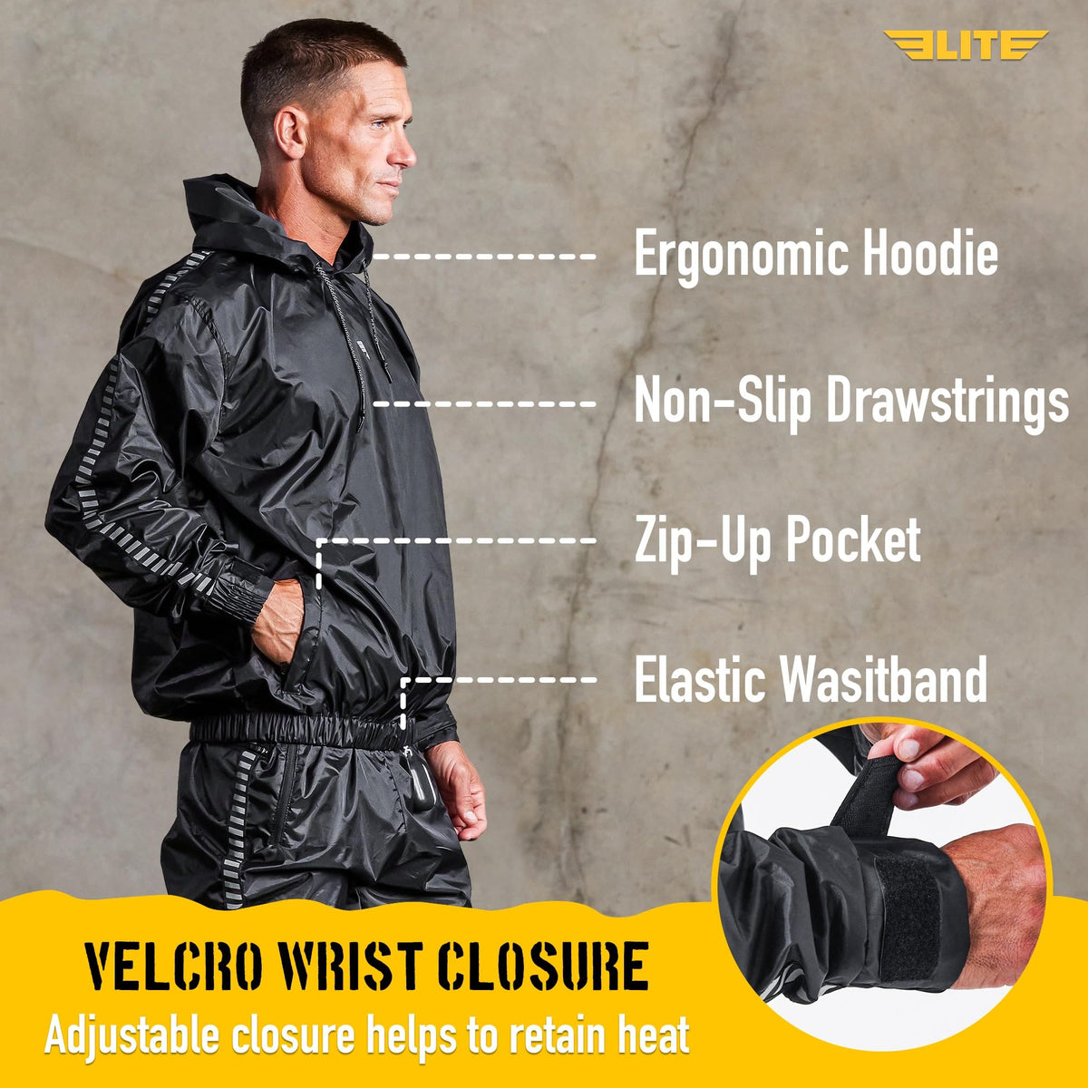 Elite Sports Sauna Suit for Weight Loss Men & Women Boxing MMA Wrestlers Gym Sweat Hoodie Sauna Suits Wrap Full Body Workout (Black, 3X-Large)