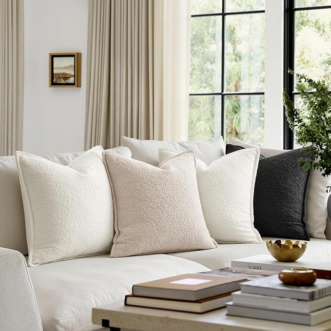 MIULEE Pack of 2 Decorative Euro Sham Textured Boucle Throw Pillow Covers 24x24 Inch Christmas White Broadside Thick Boho Pillows for Farmhouse Accents Sofa Couch Bedroom Living Room Home Decor